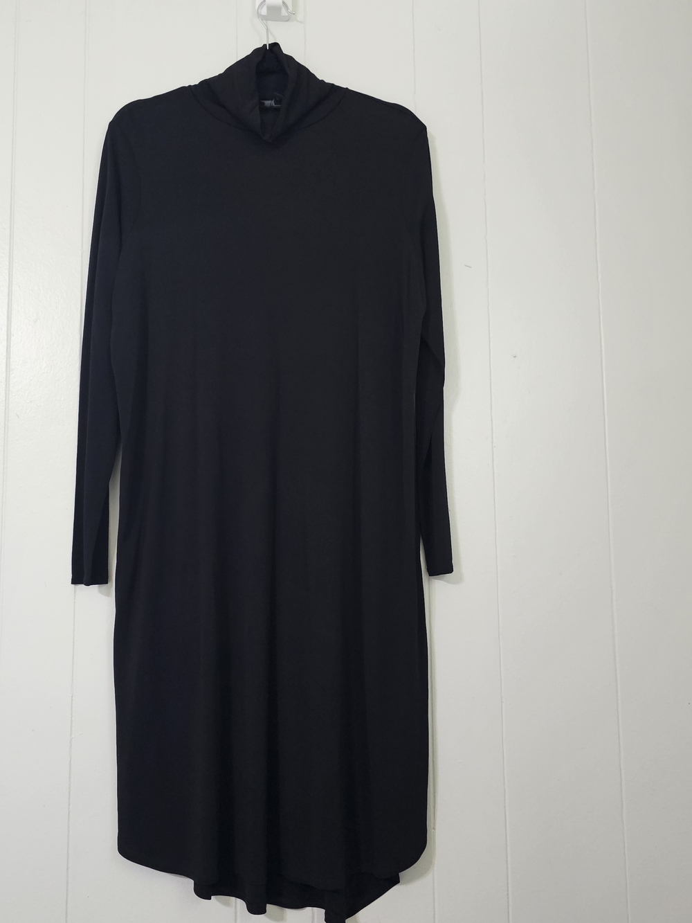Eileen Fisher Silk Dress L Black Turtleneck Long Sleeve Minimalist Chic
